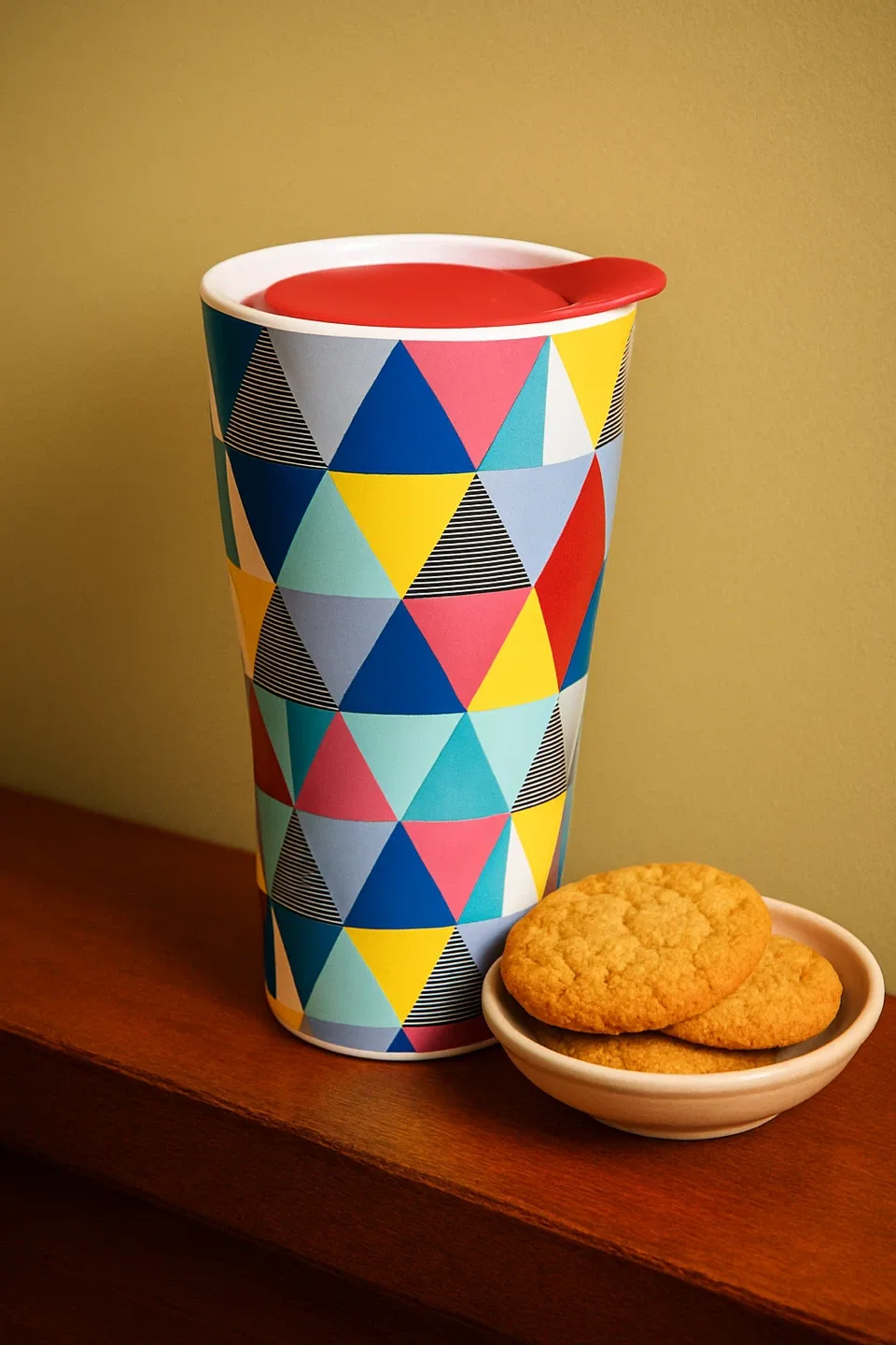 Porcelain Tumbler with Lid, Geometric Design thumbnail