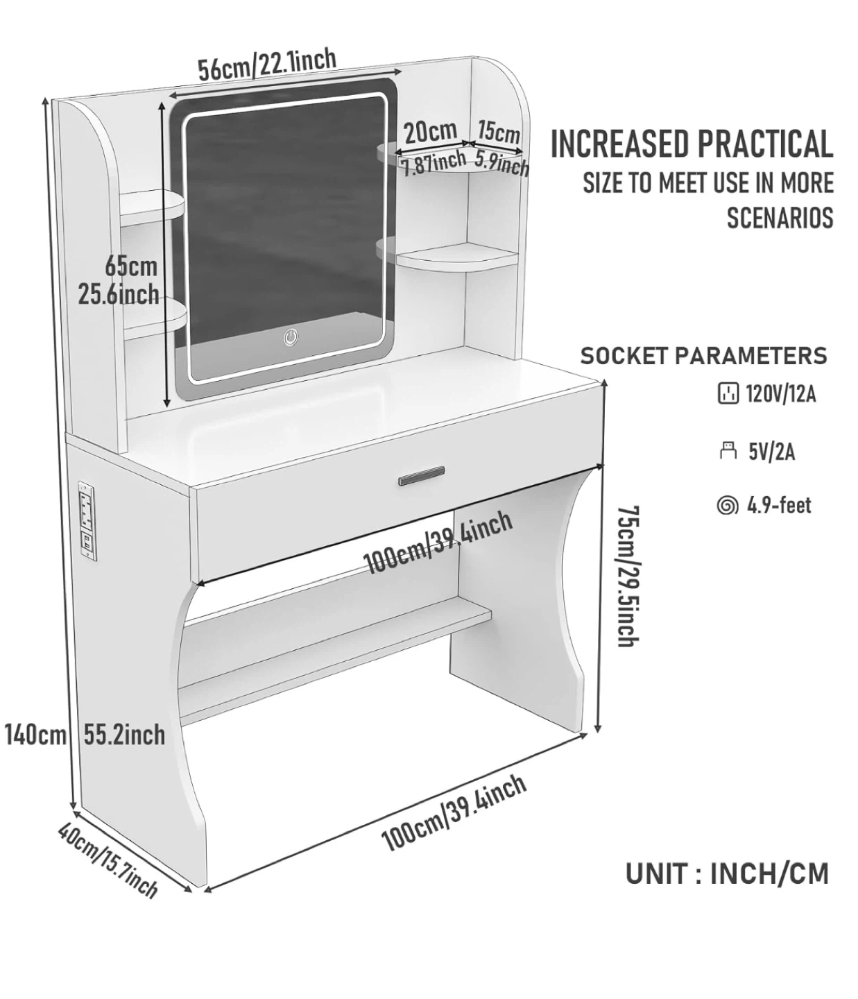 Brand New Vanity Makeup Table with Lighted Mirror - White - photo 2
