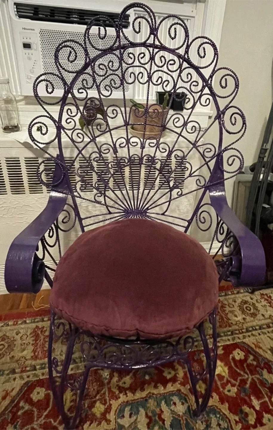 🥕Spray Painted Purple Wrought Iron Chair thumbnail