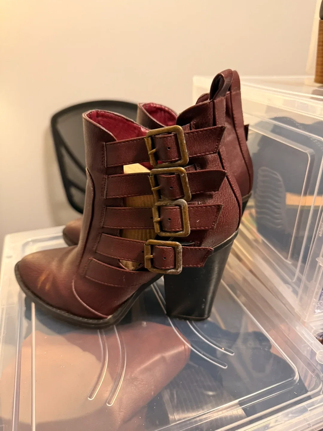 Burgundy Ankle Boots with Buckle Detail image indicator(3)