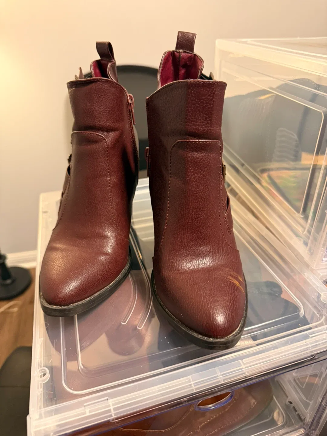 Burgundy Ankle Boots with Buckle Detail image indicator(2)