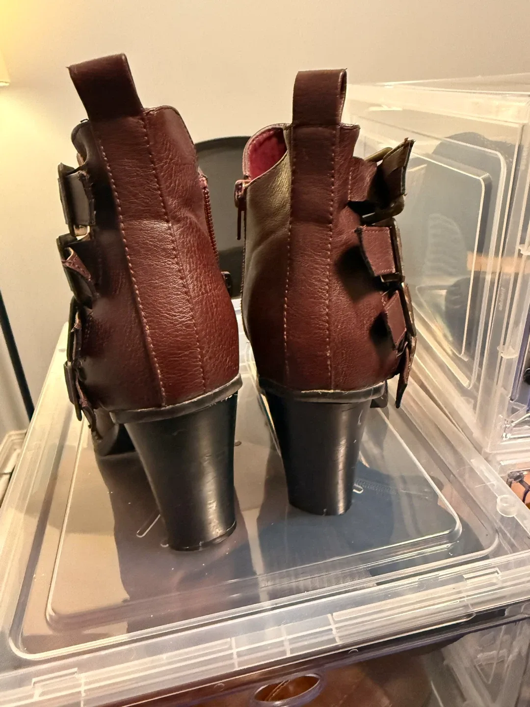 Burgundy Ankle Boots with Buckle Detail image indicator(4)