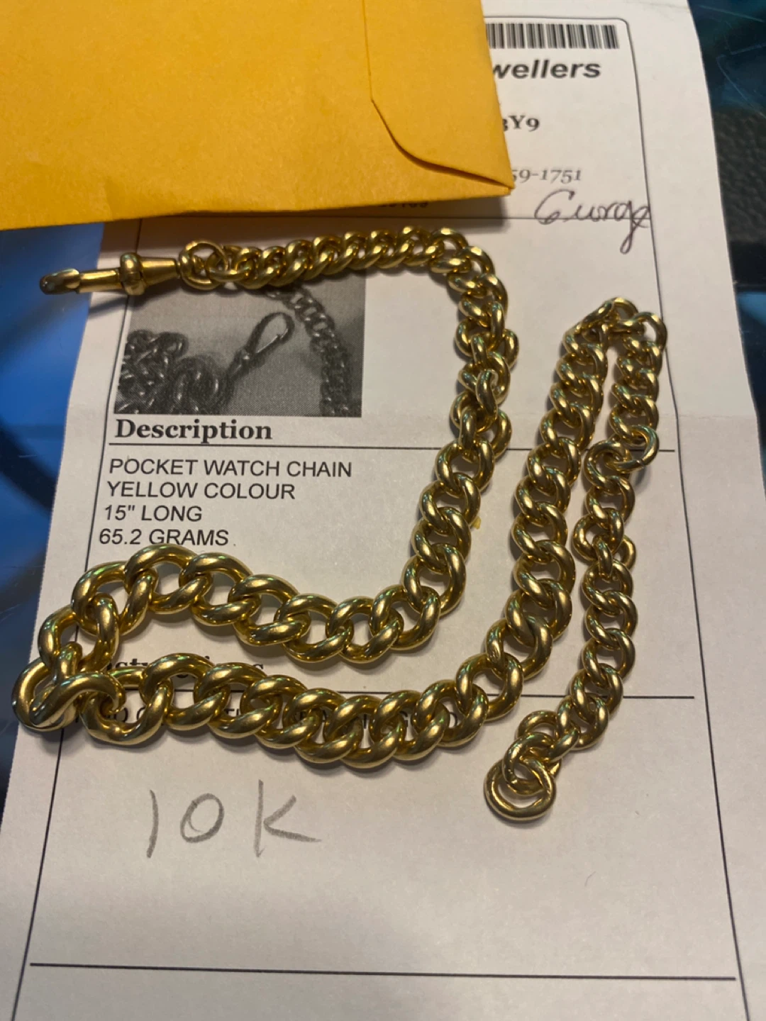 10k Yellow Gold Pocket Watch Chain - 15" Long - photo 2