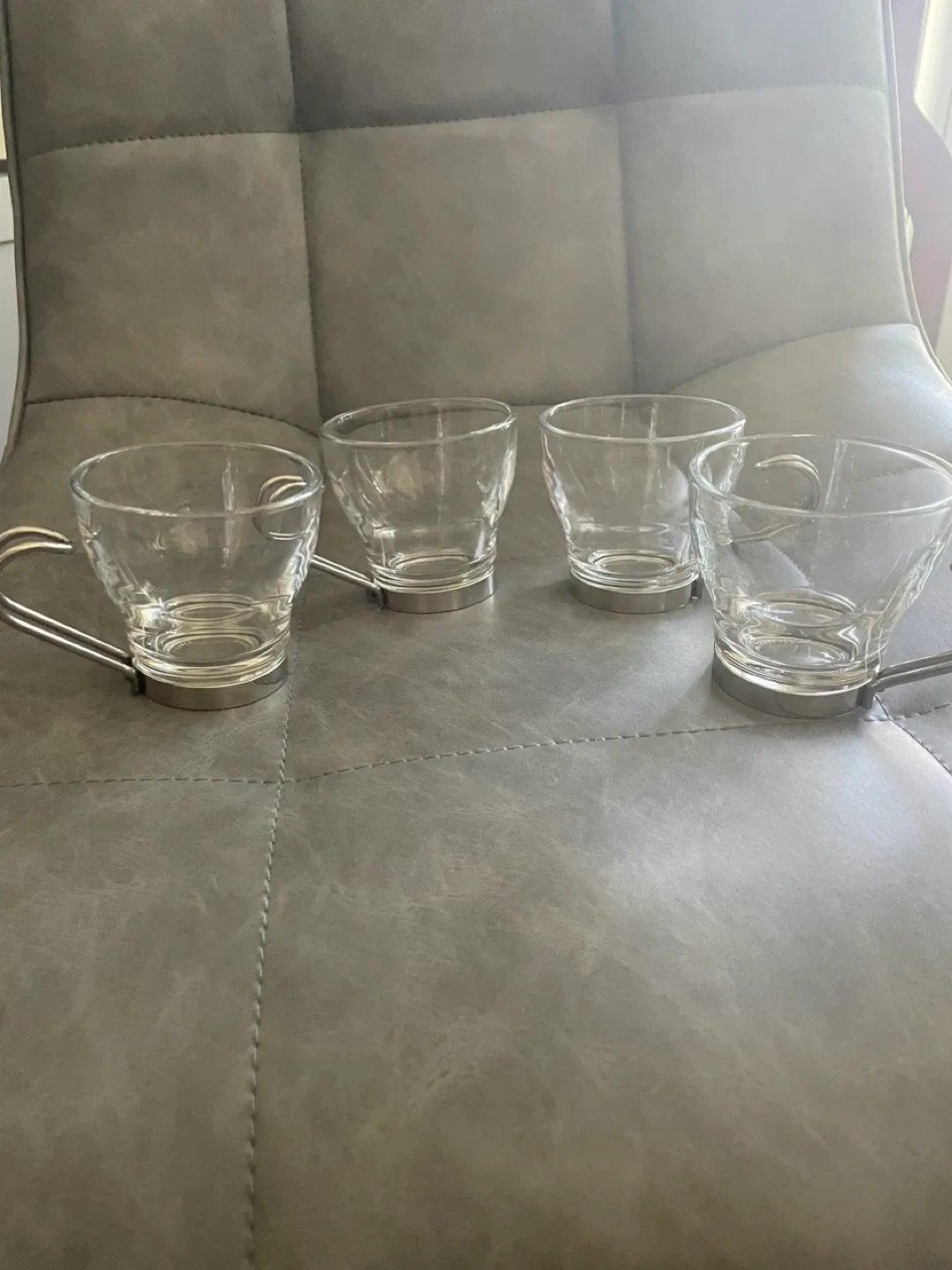 Set of 4 Glass Coffee/Tea/Expresso Stainless Steel Rim Cups image indicator(2)