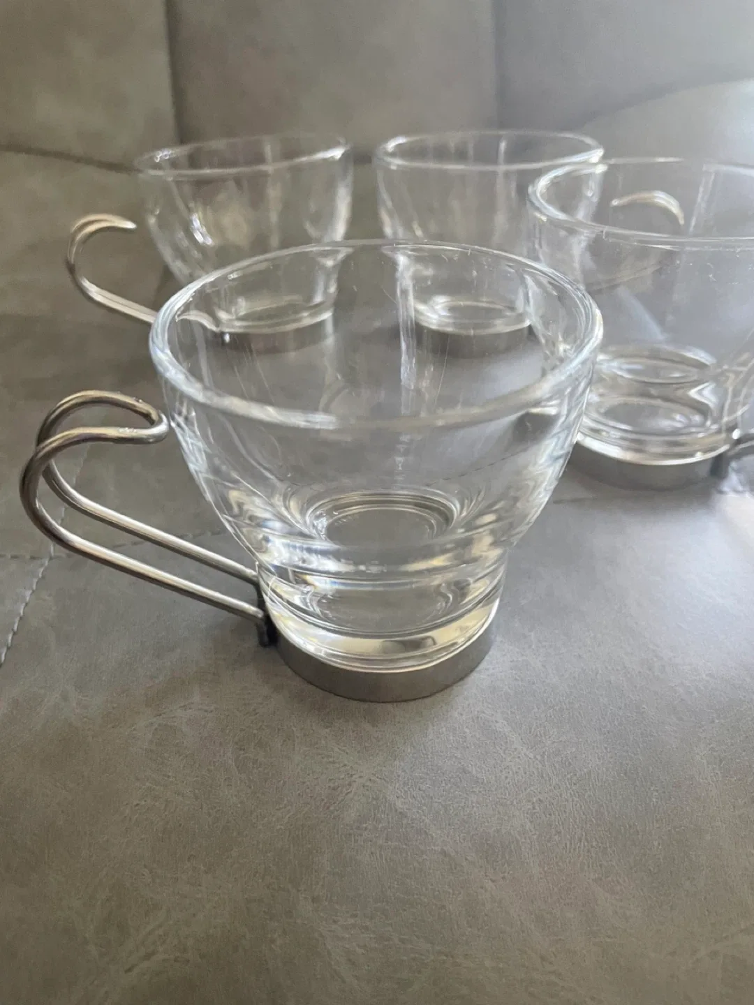 Set of 4 Glass Coffee/Tea/Expresso Stainless Steel Rim Cups thumbnail
