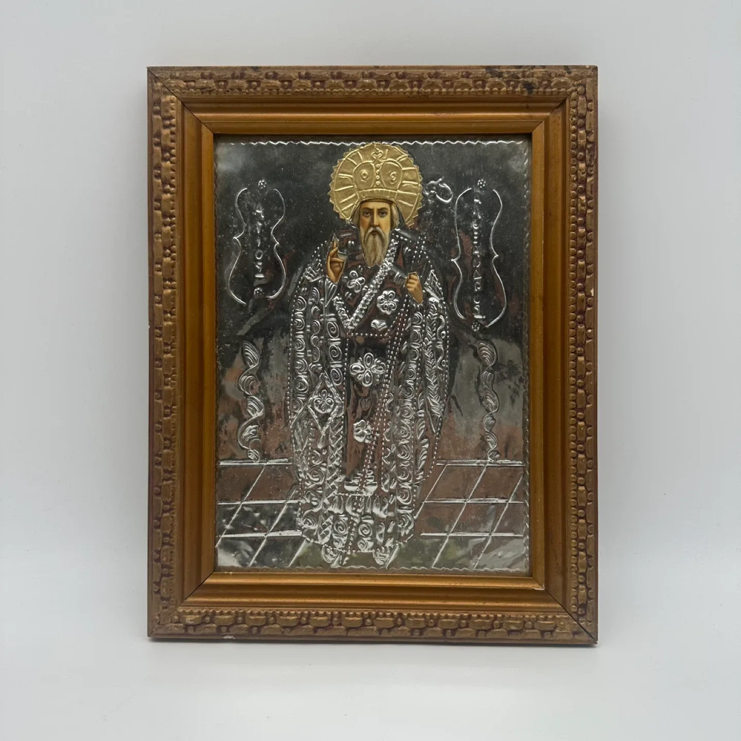 Vintage Orthodox Christian Icon – Silver Relief with gold tone thumbnail