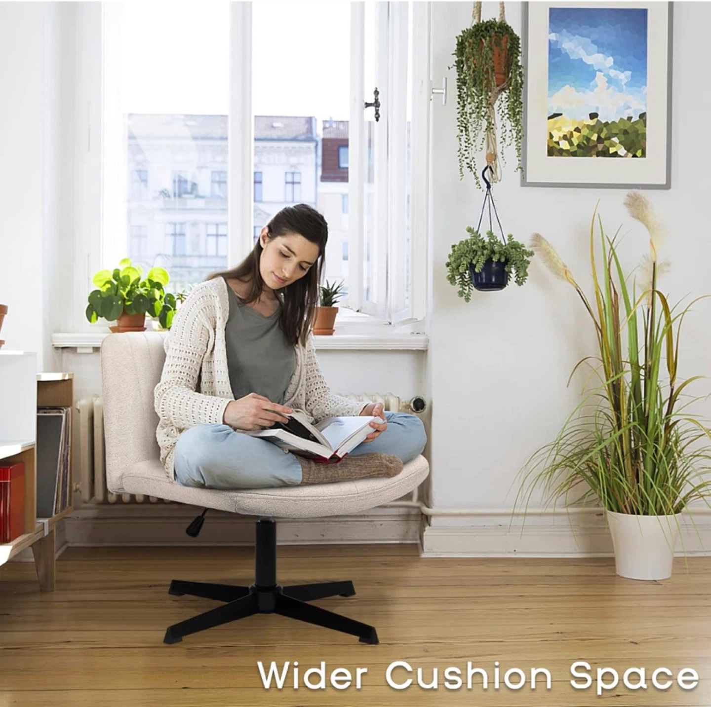 Beige Ribbed Swivel Desk Chair - photo 5