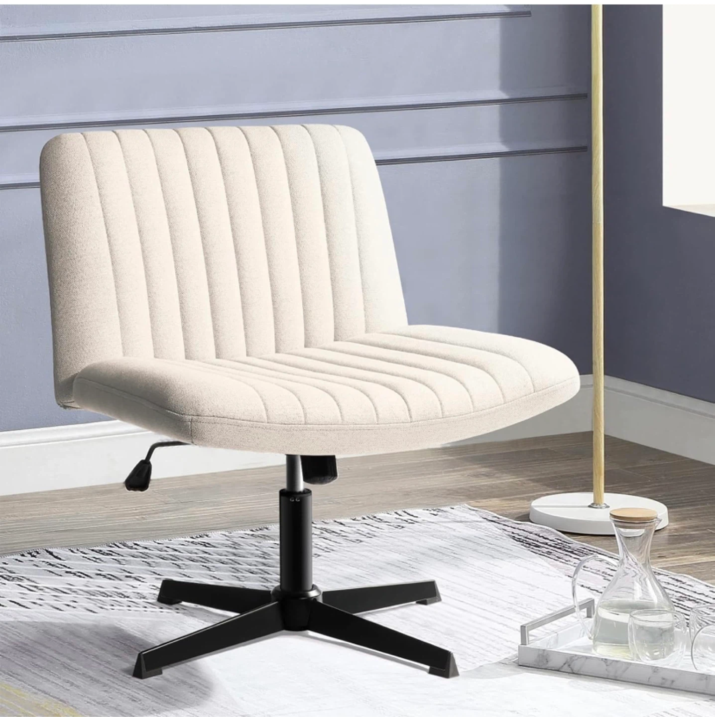 Beige Ribbed Swivel Desk Chair
