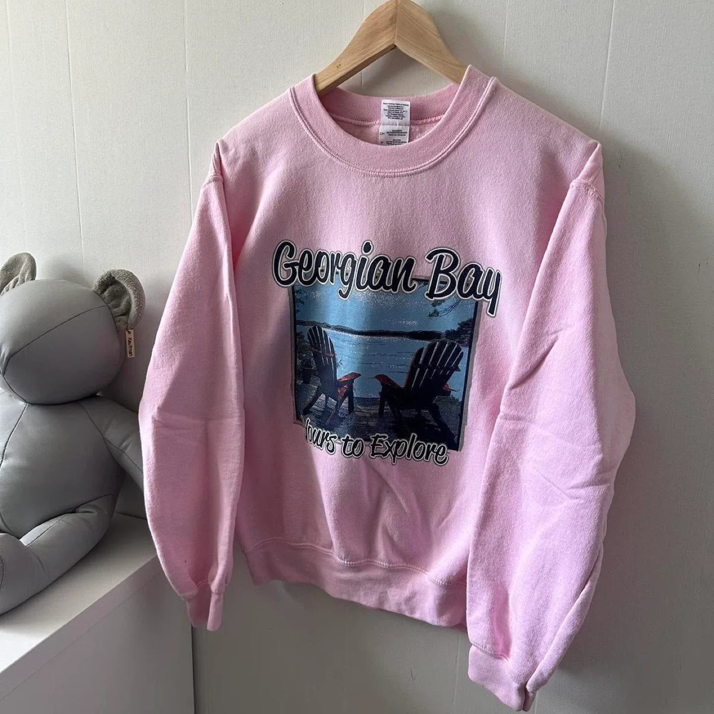 Pink crewneck sweatshirt with "Georgian Bay" graphic image indicator(3)