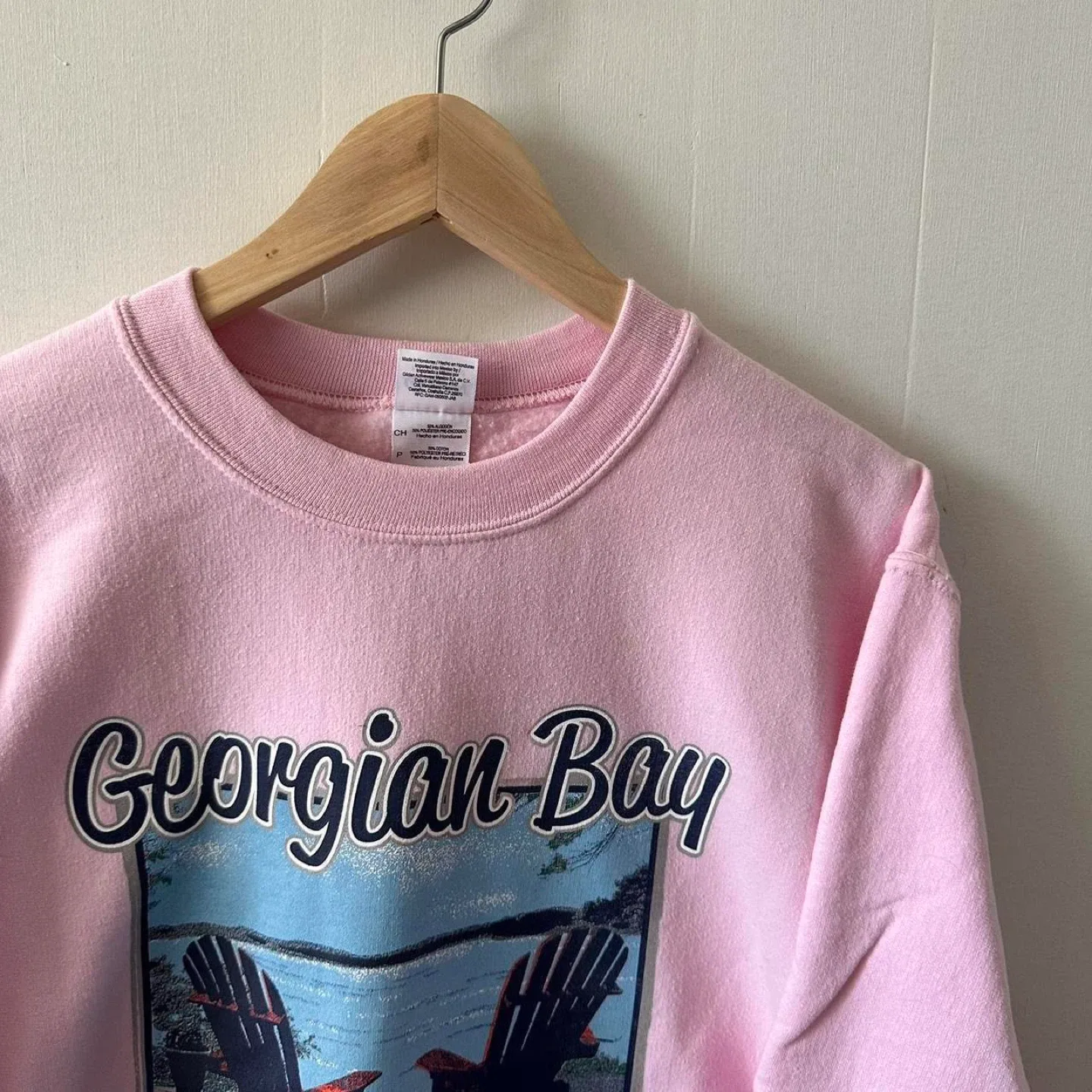 Pink crewneck sweatshirt with "Georgian Bay" graphic image indicator(4)