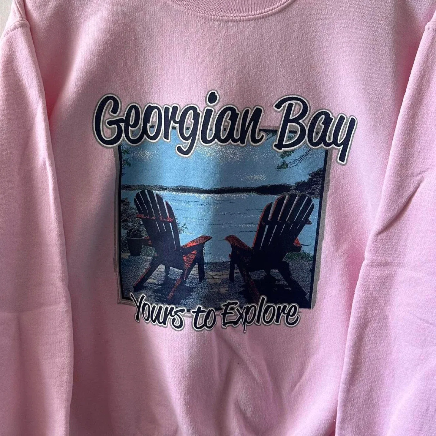 Pink crewneck sweatshirt with "Georgian Bay" graphic image indicator(2)