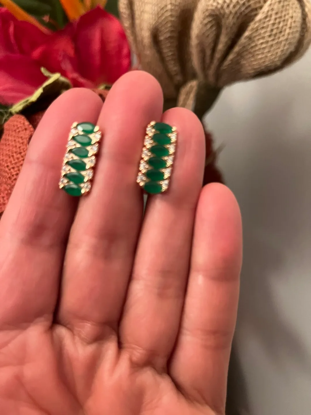 Emerald inspired Gold plated  Earrings image indicator(2)