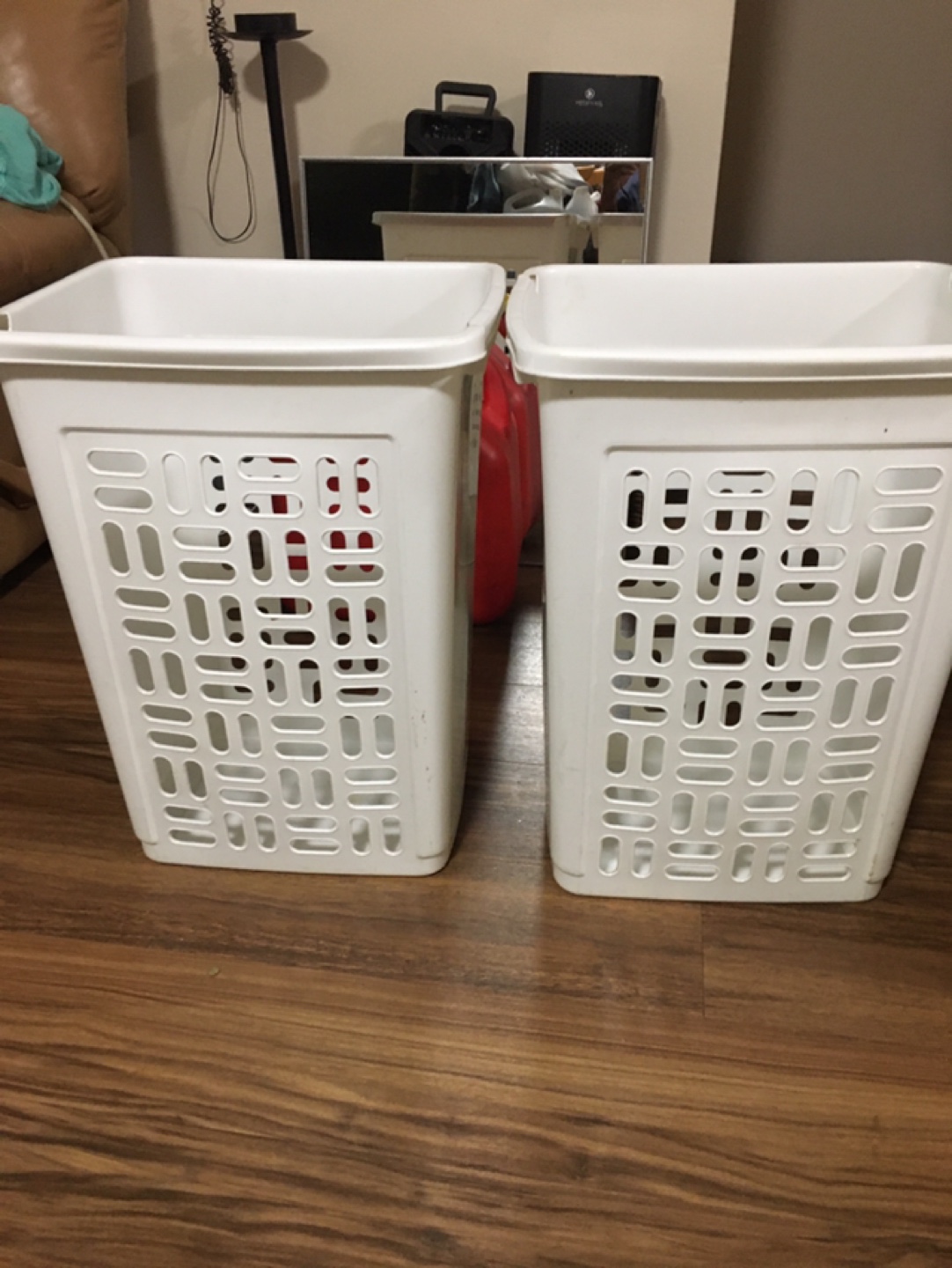 Two White Laundry Baskets