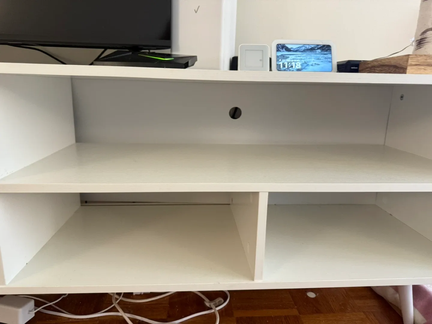 White TV Stand with Shelves and Doors image indicator(3)