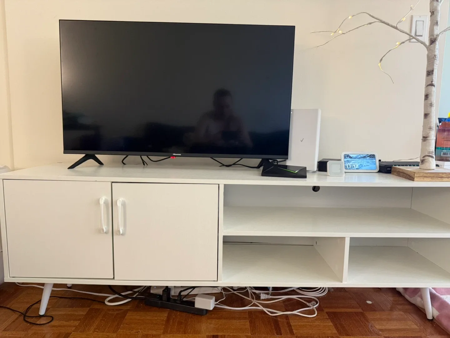 White TV Stand with Shelves and Doors image indicator(2)