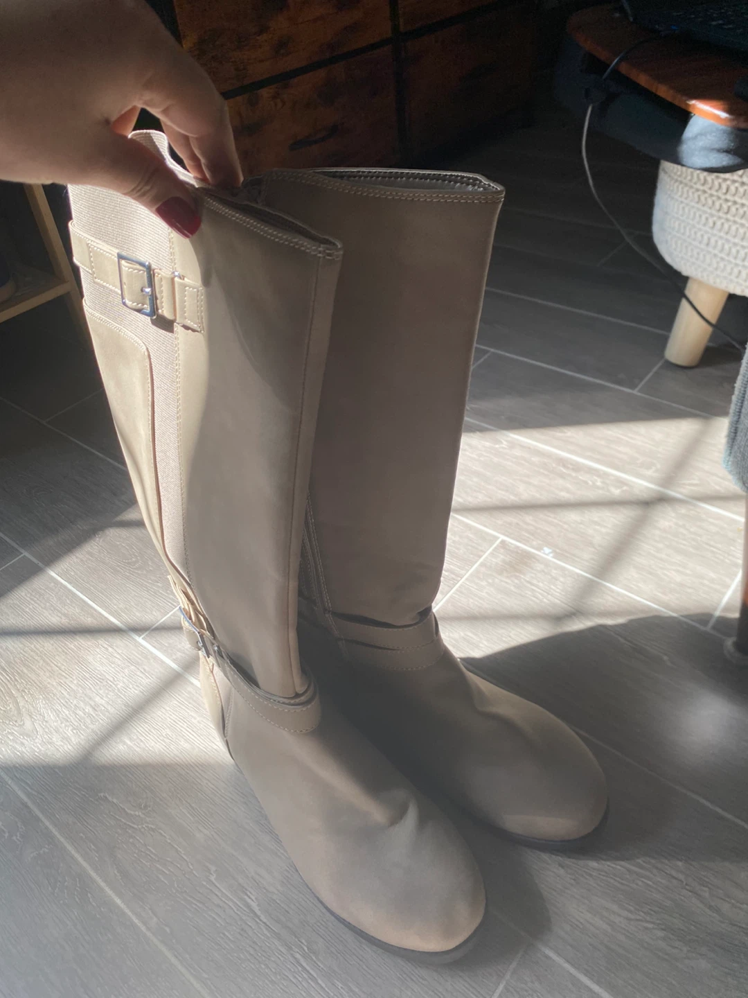 Taupe Knee-High Boots, Size 8