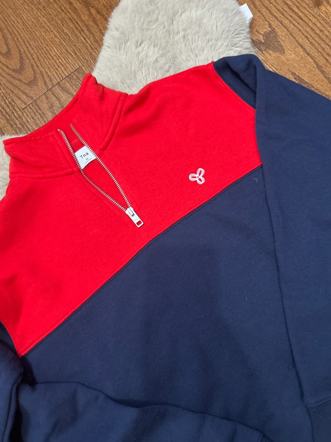 TNA Aritzia Red & Navy Blue 1/4 Zip Sweatshirt image indicator(2)