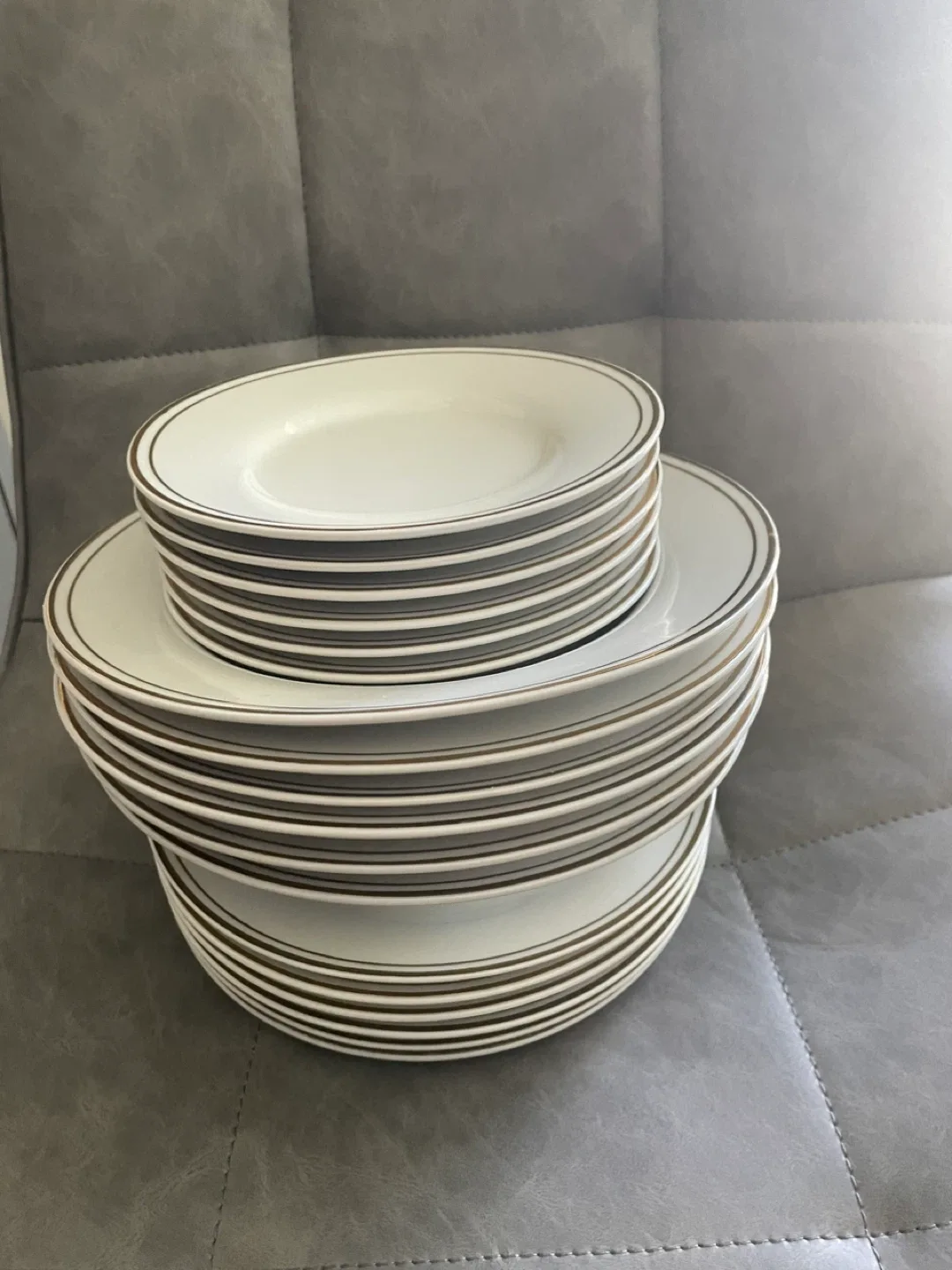Dinner Plates and Bowls with Gold Trim thumbnail