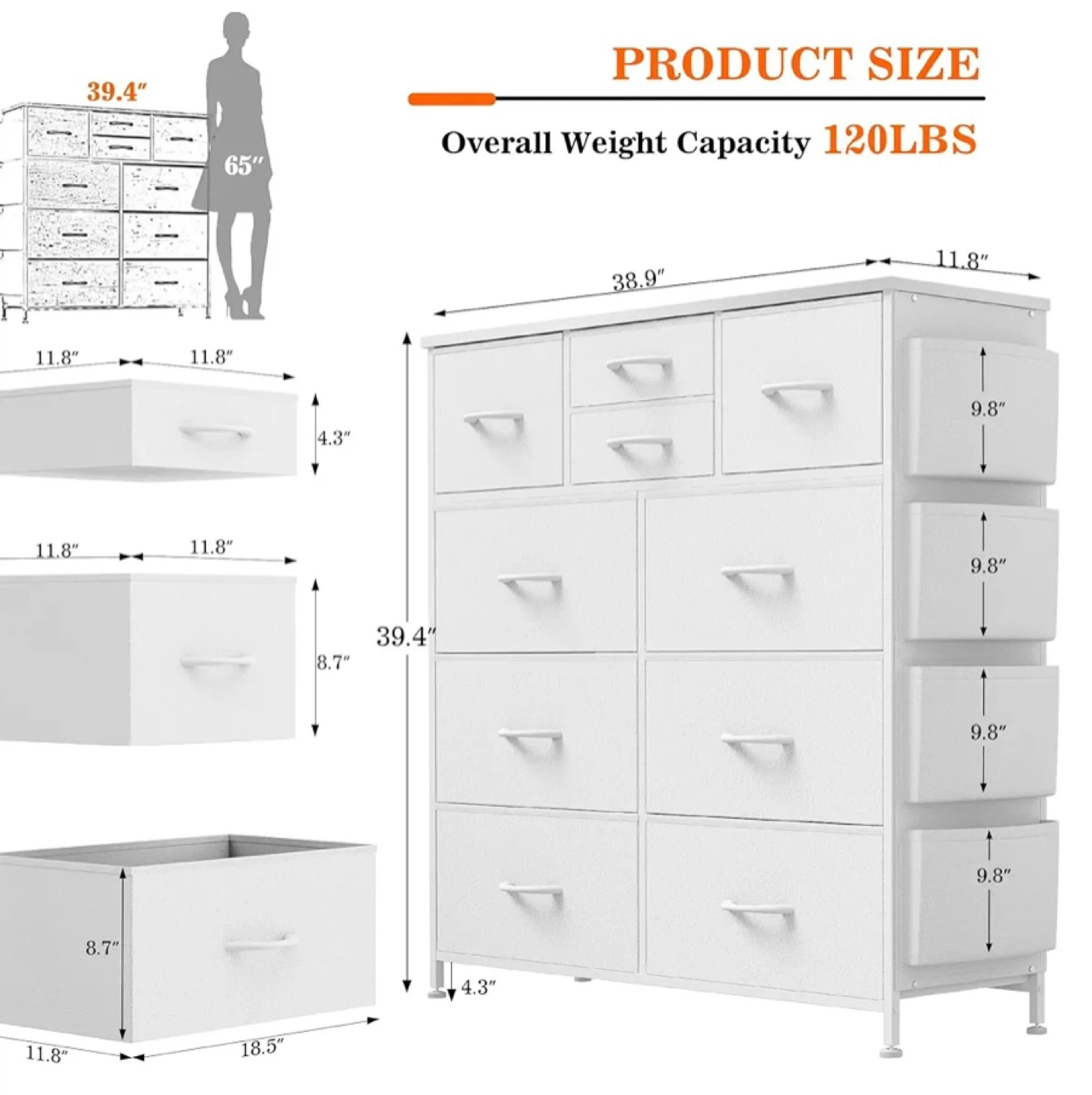 White Fabric Dresser with 12 Drawers - photo 2