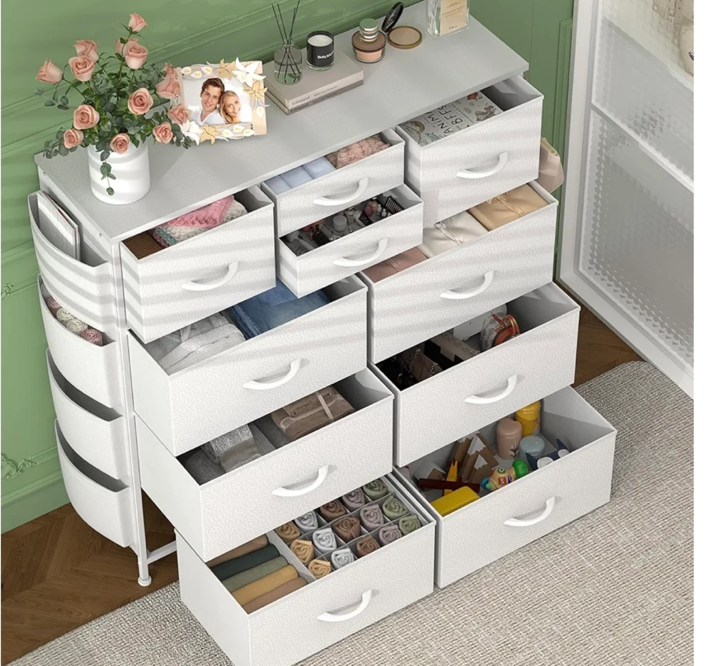 White Fabric Dresser with 12 Drawers - photo 4