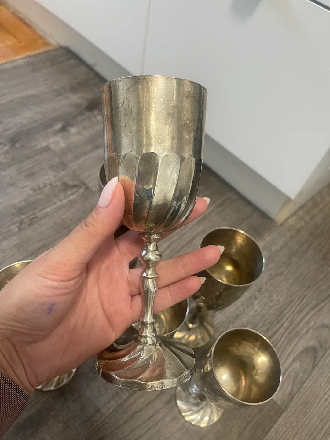 Vintage Silver Plated Wine Goblets Set of 9 image indicator(8)