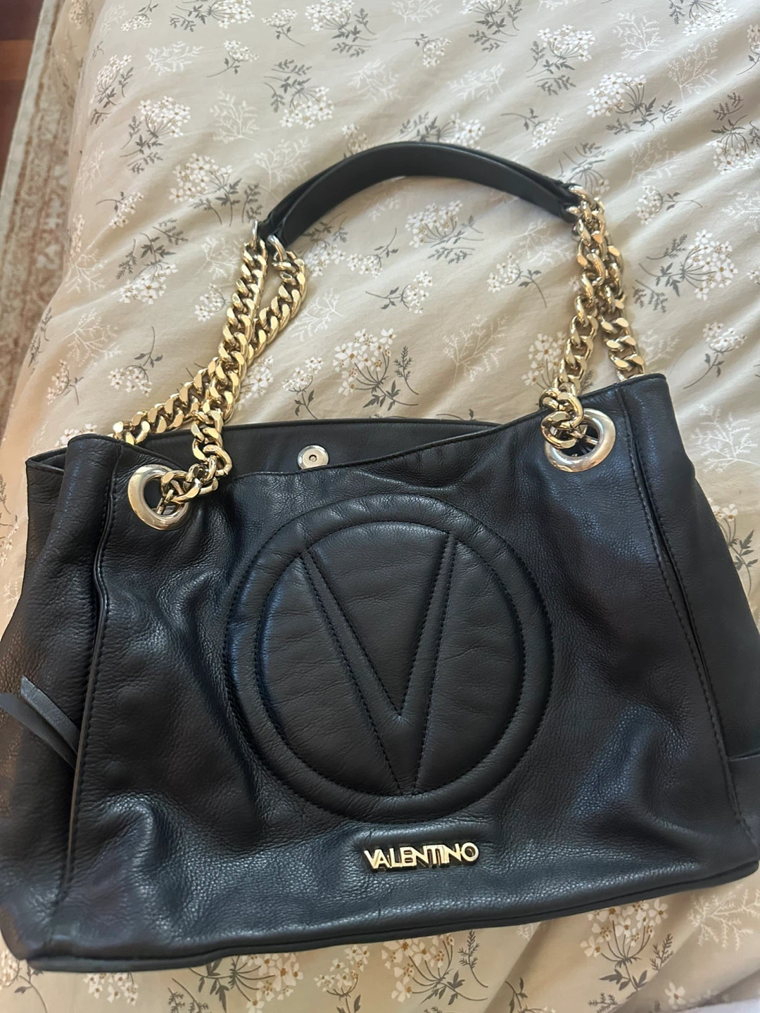 Valentino Black Leather Chain Shoulder Bag