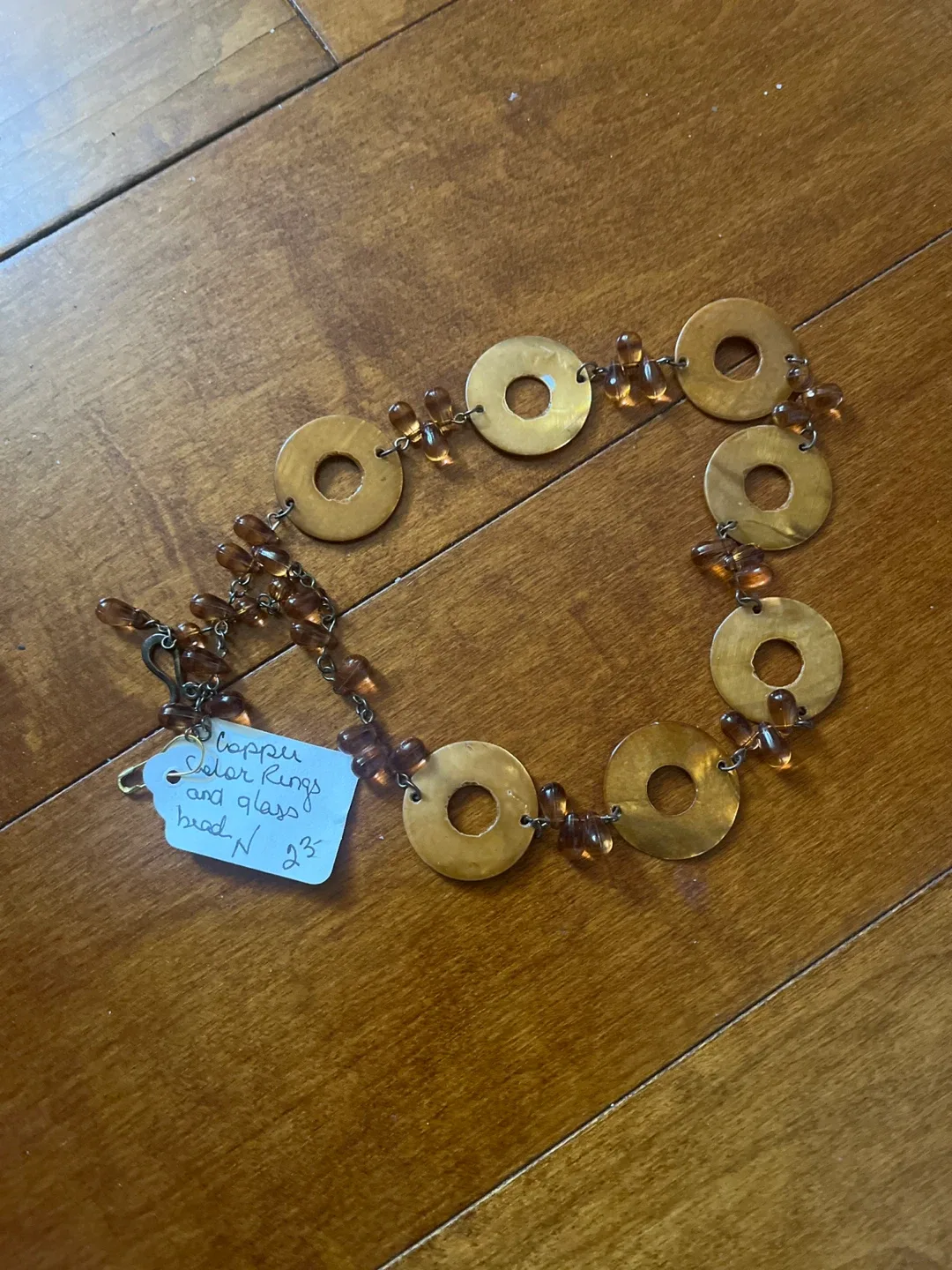Copper Color Rings and Glass Bead Necklace thumbnail