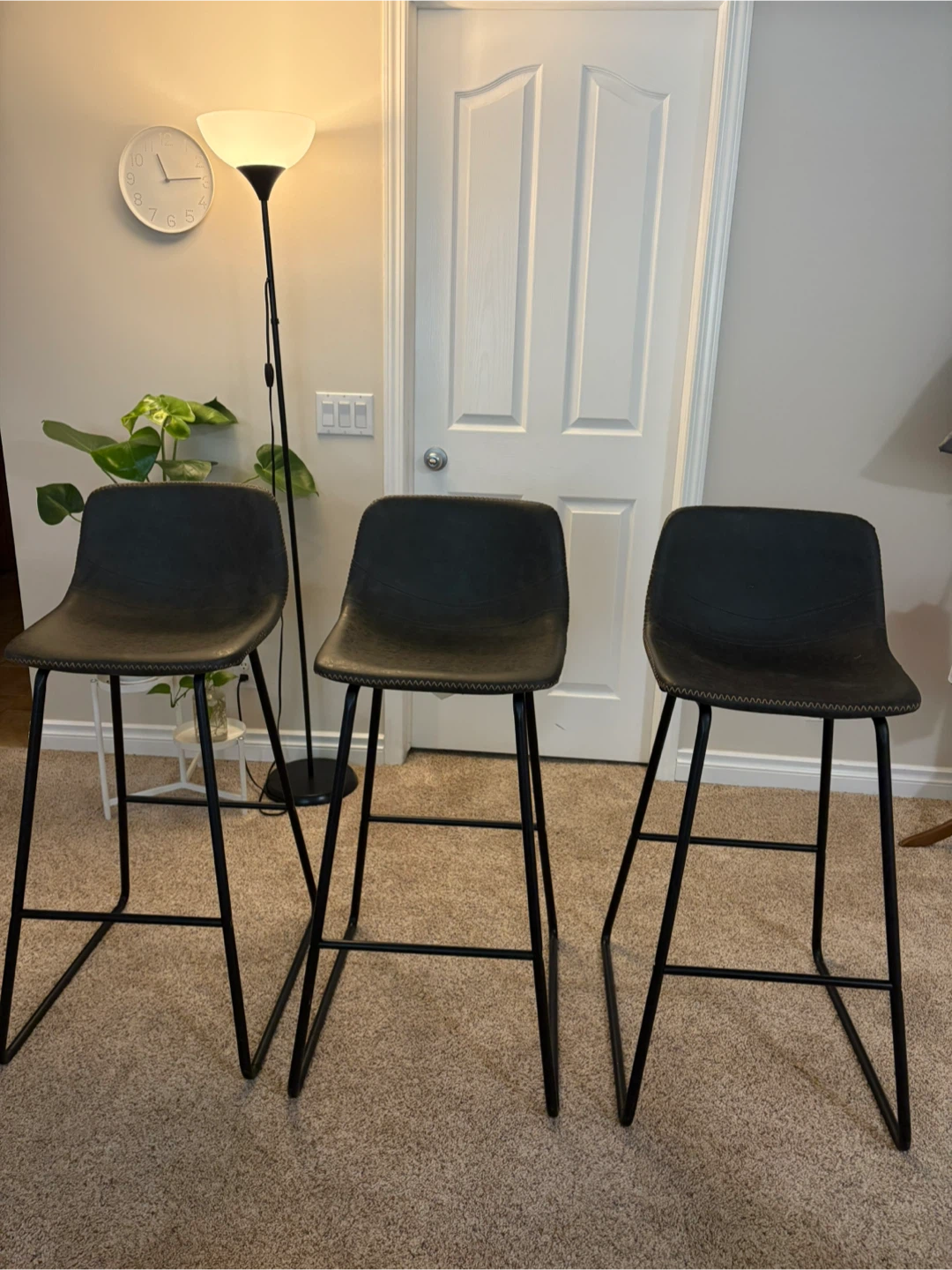 Set of 3 Bar Stools - Black