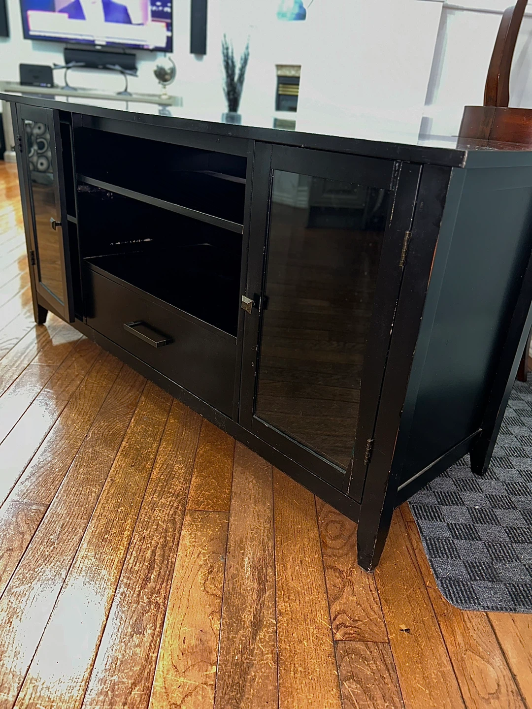 🖤Modern Black Wood & Glass TV Stand / Media Console - photo 2