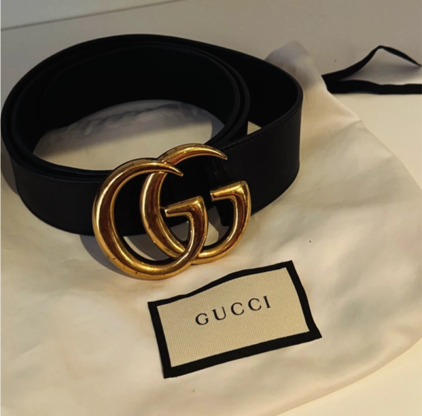 Gucci Black Leather Belt with Gold GG Buckle