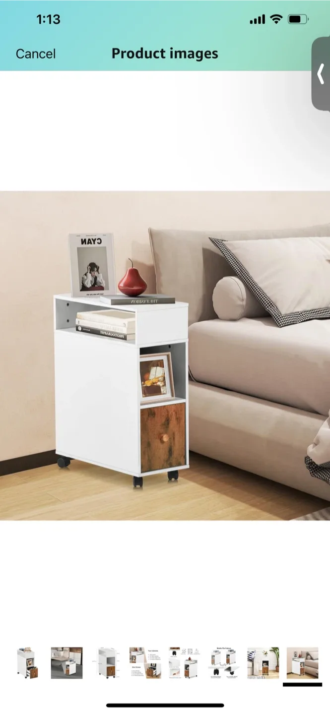 White & Brown Rolling Bedside Table - FULLY ASSEMBLED, NEw thumbnail