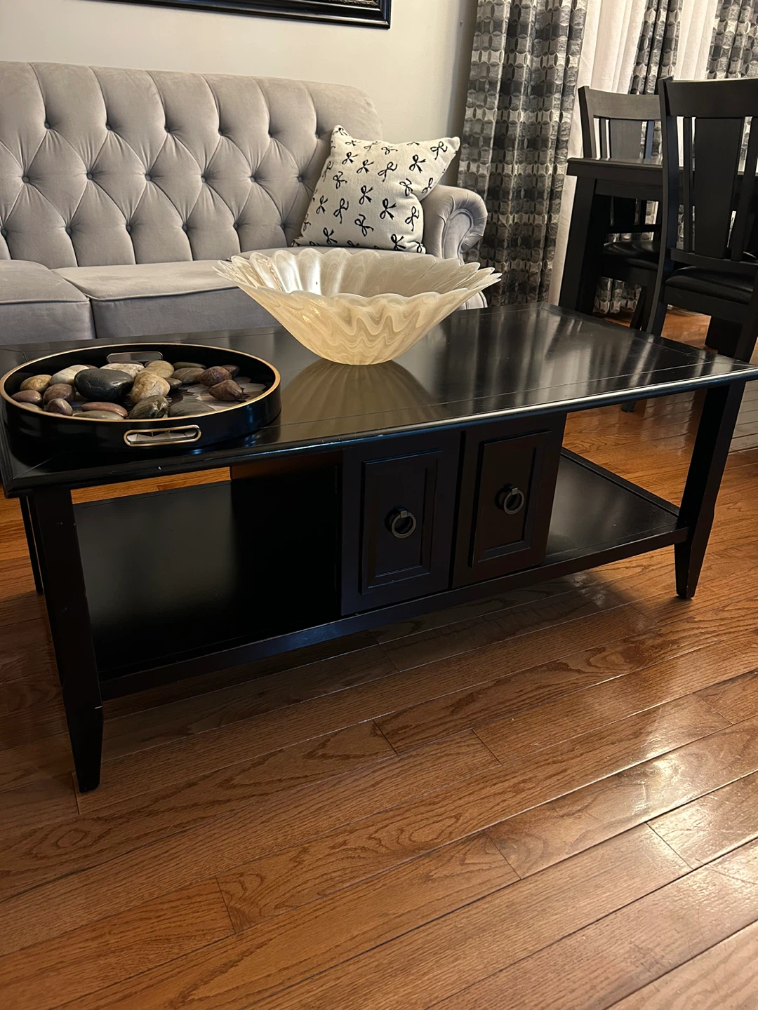 🖤 Elegant Black Wood Coffee Table with Storage Timeless Style! 🖤