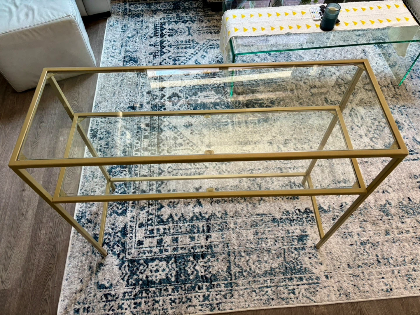 Gold Metal & Glass Console Table - photo 2