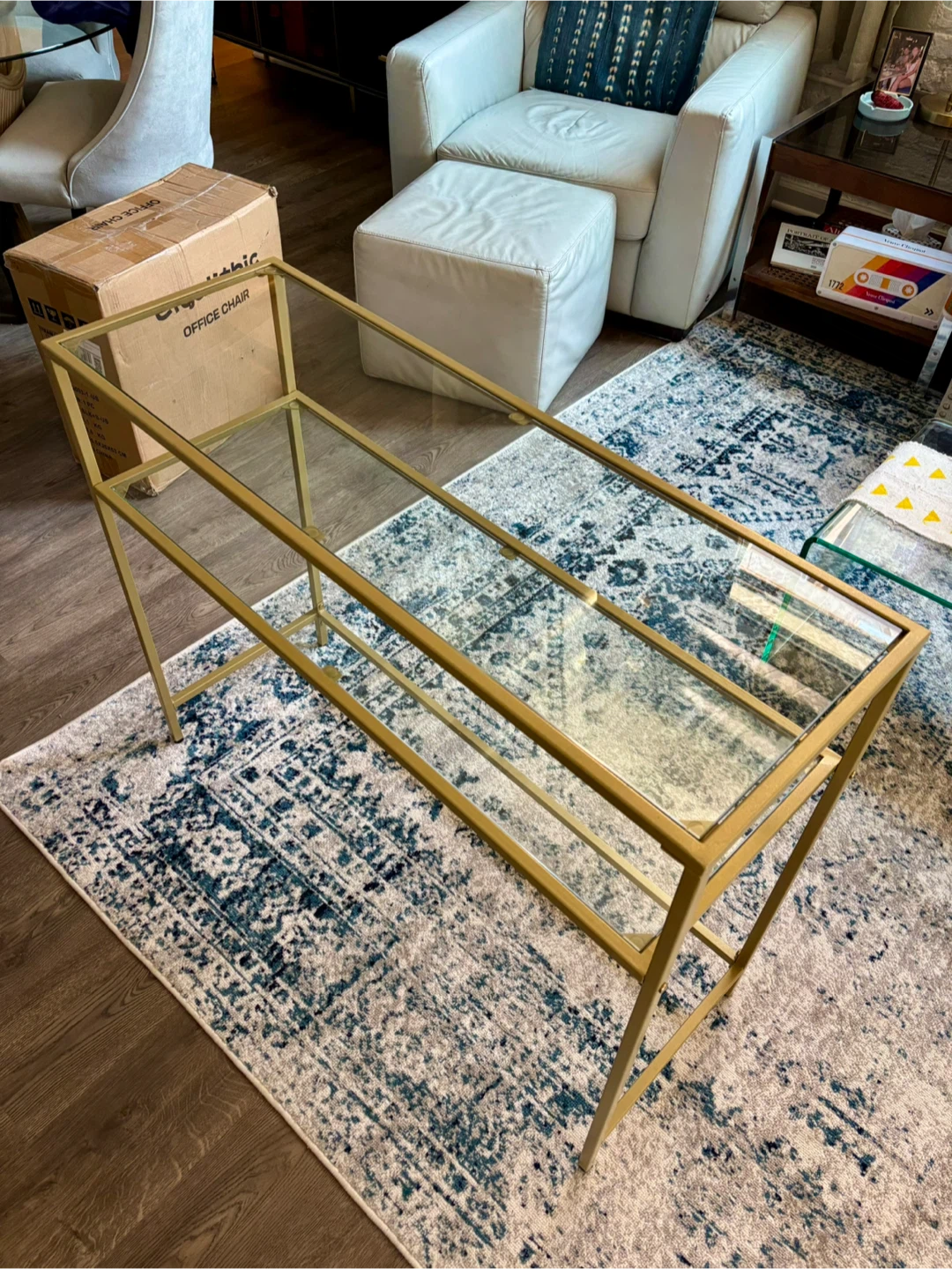 Gold Metal & Glass Console Table