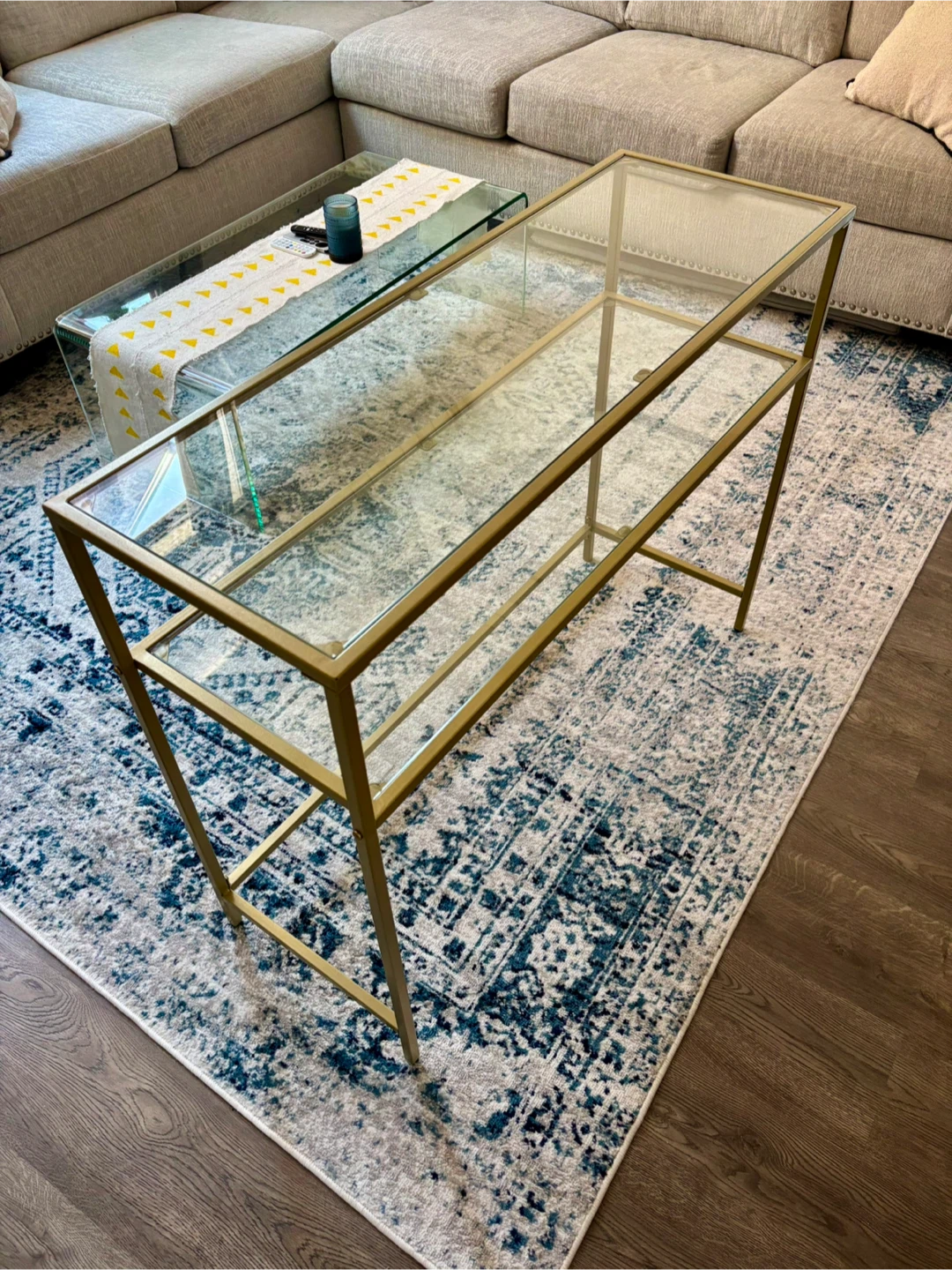 Gold Metal & Glass Console Table - photo 3