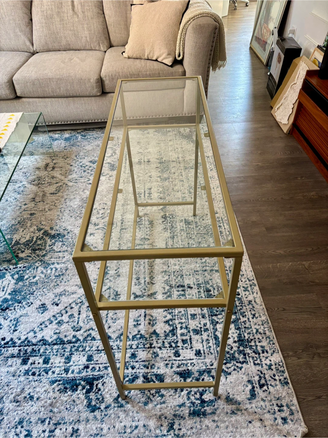 Gold Metal & Glass Console Table - photo 4