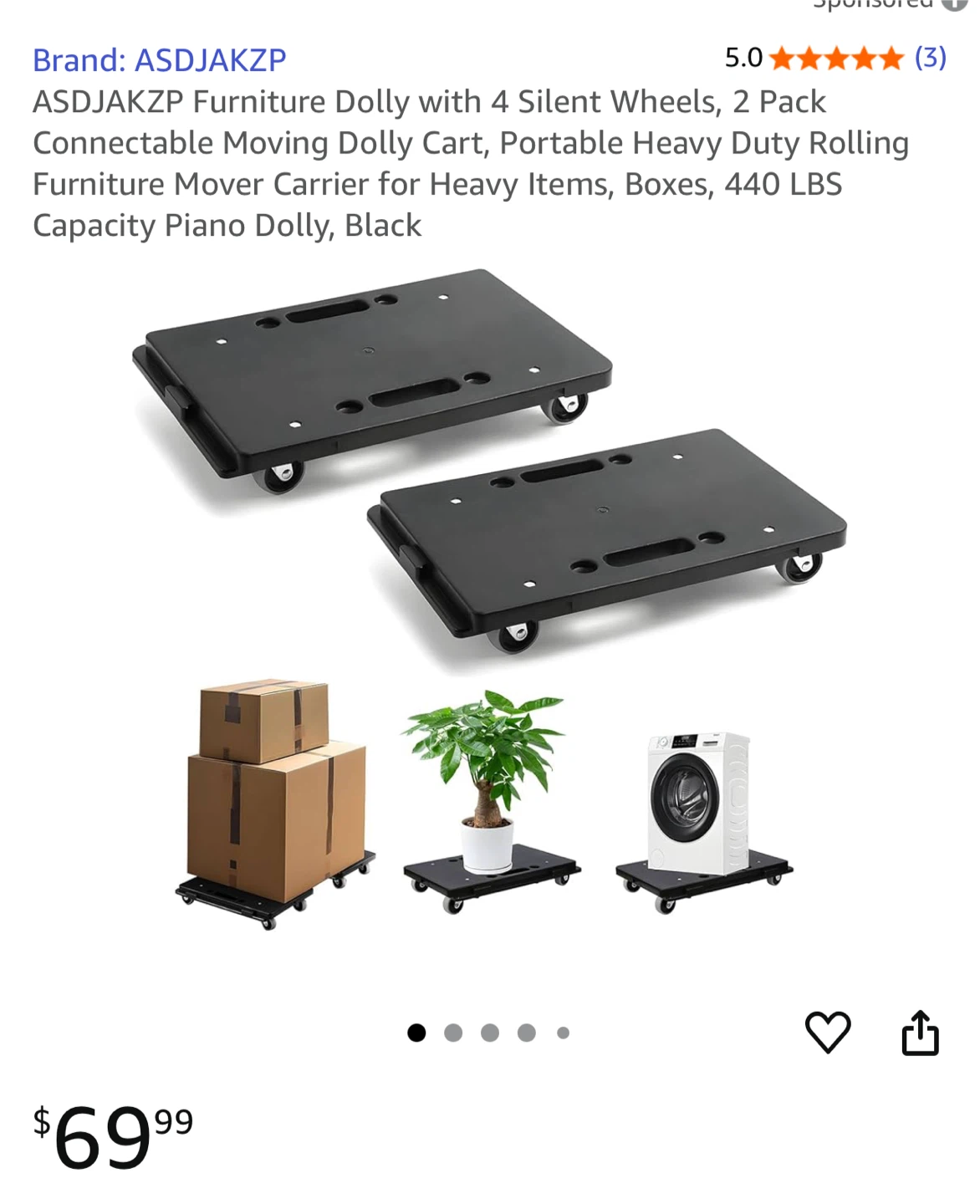 ASDJAKZP Furniture Dolly with 4 Silent Wheels - photo 2