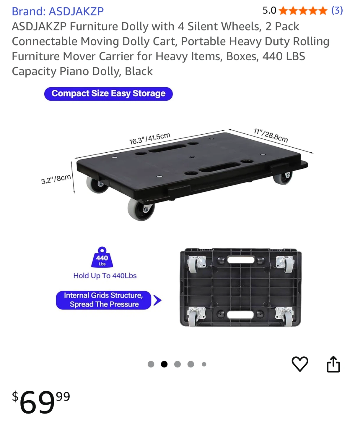ASDJAKZP Furniture Dolly with 4 Silent Wheels - photo 3