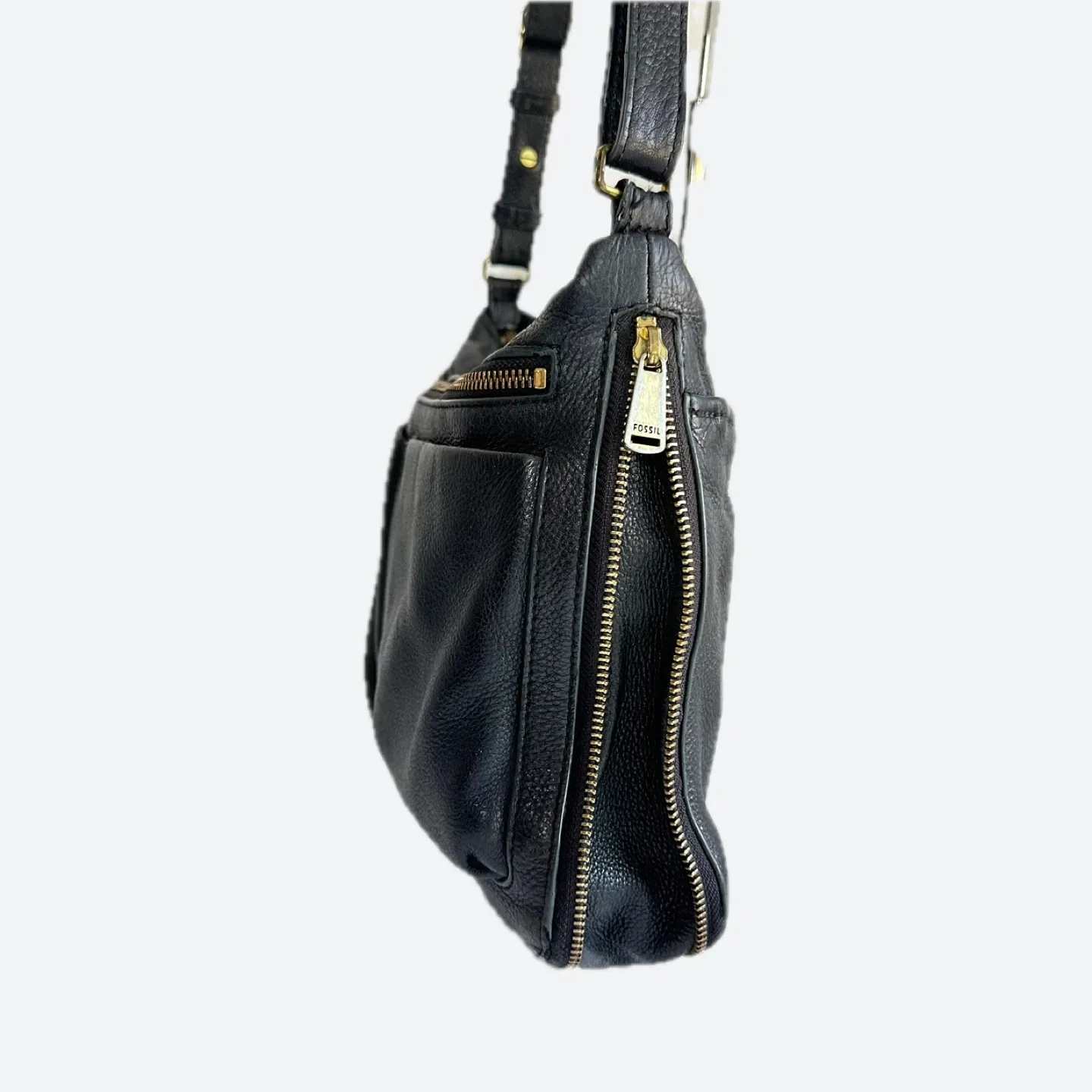 Vintage Fossil Piper Black Leather Crossbody Bag image indicator(4)