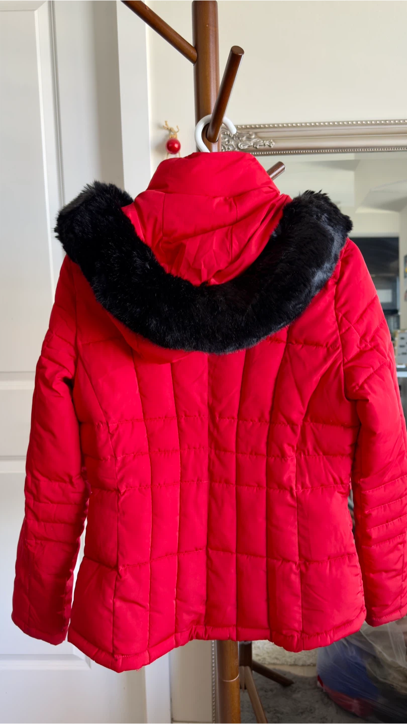 Calvin Klein Red Puffer Jacket with Faux Fur Hood - photo 2