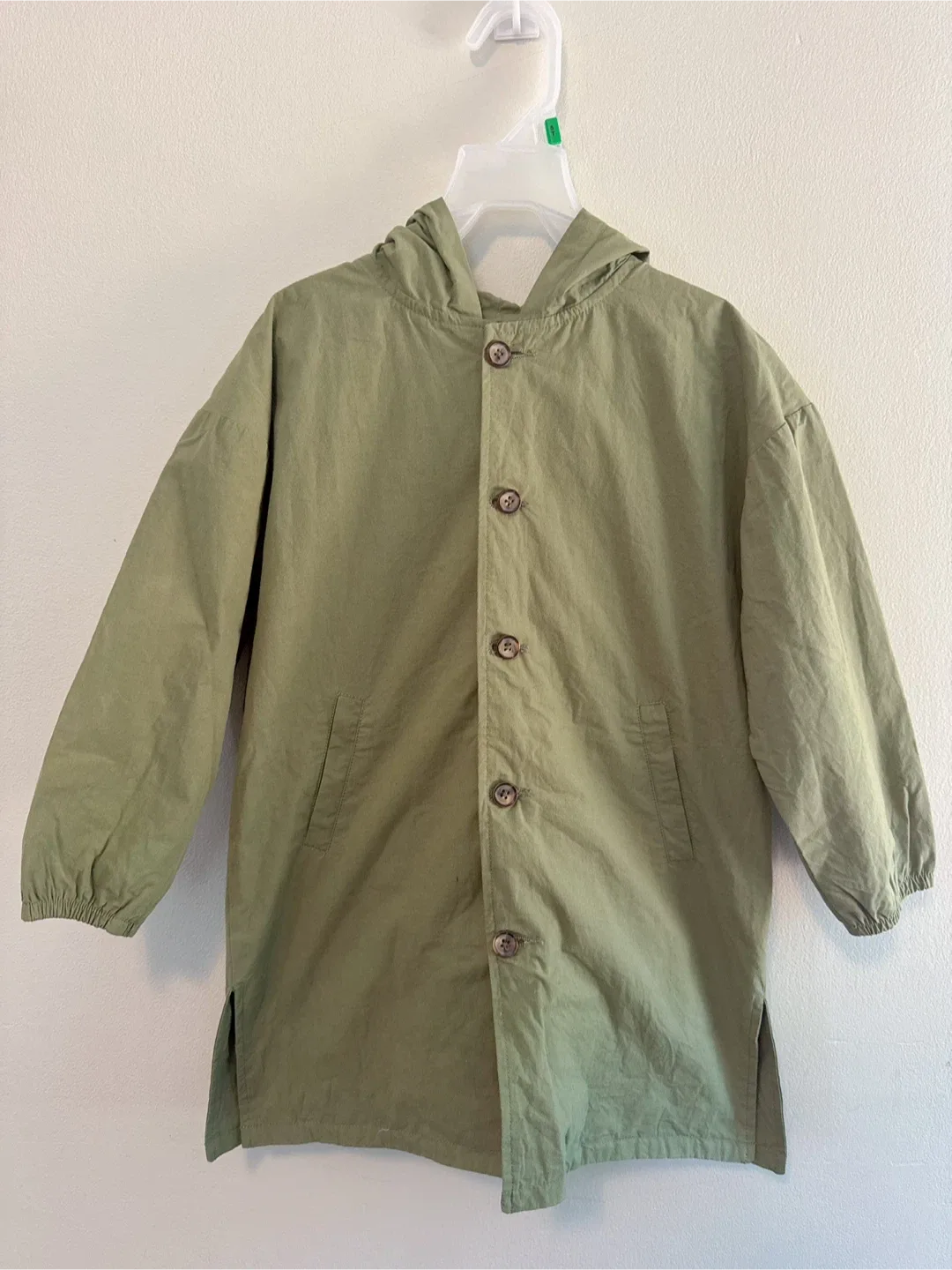 100% Cotton Olive Green Hooded Jacket Unisex 4-5T thumbnail