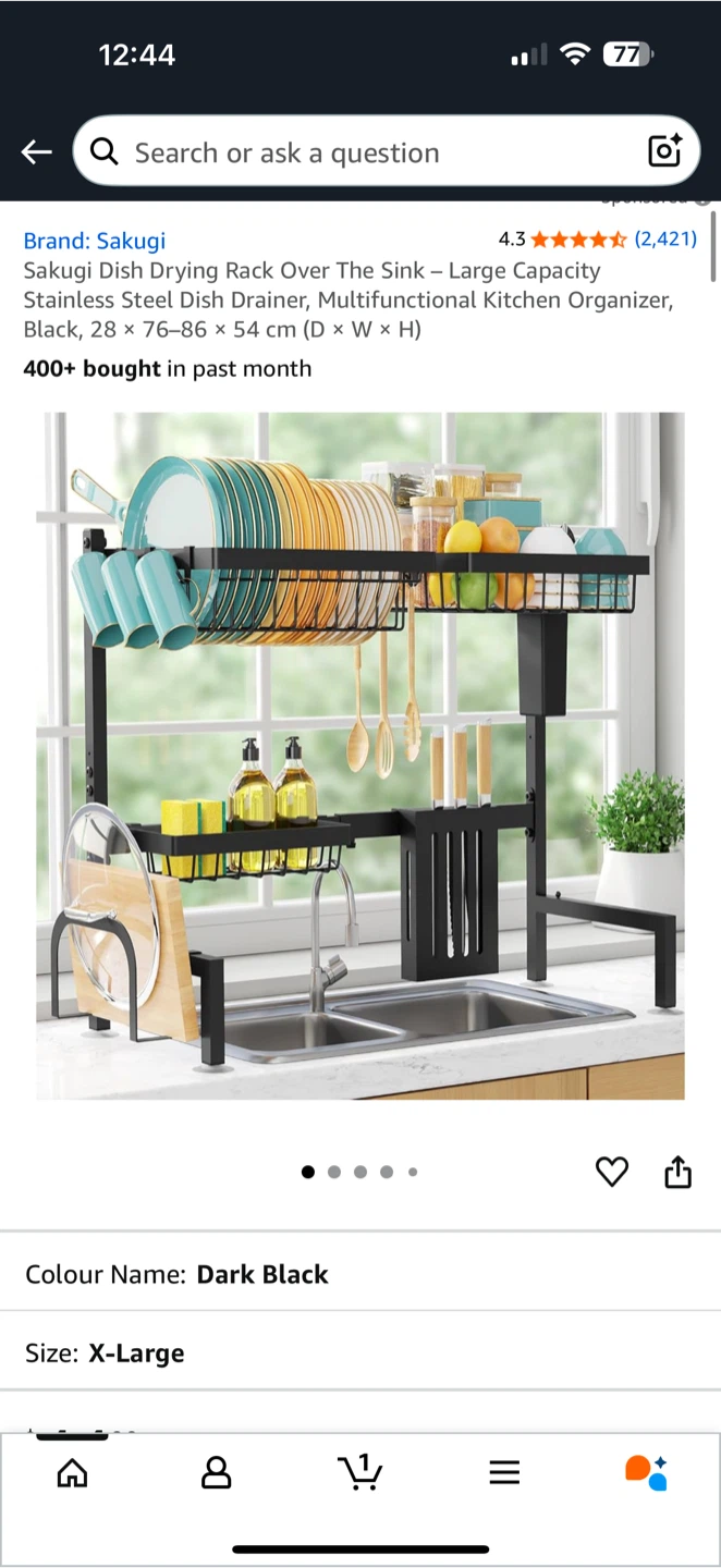 Sakugi Over The Sink Dish Drying Rack - Dark Black, X-Large