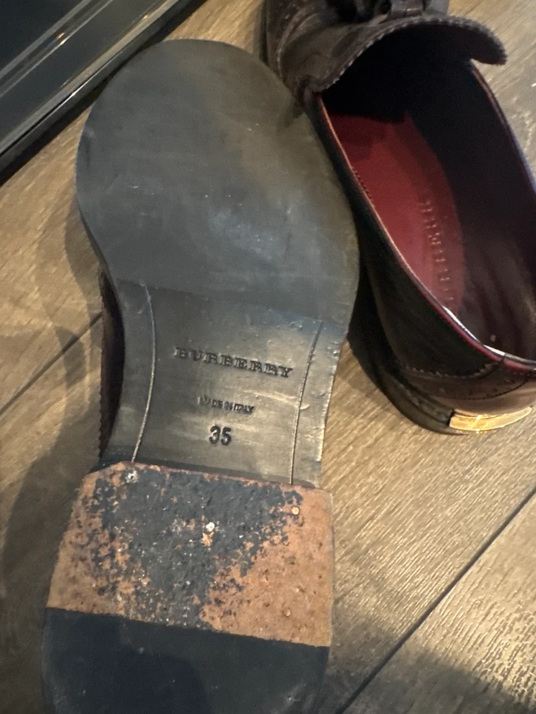 Burberry Burgundy Leather Loafers - Size 35 image indicator(3)