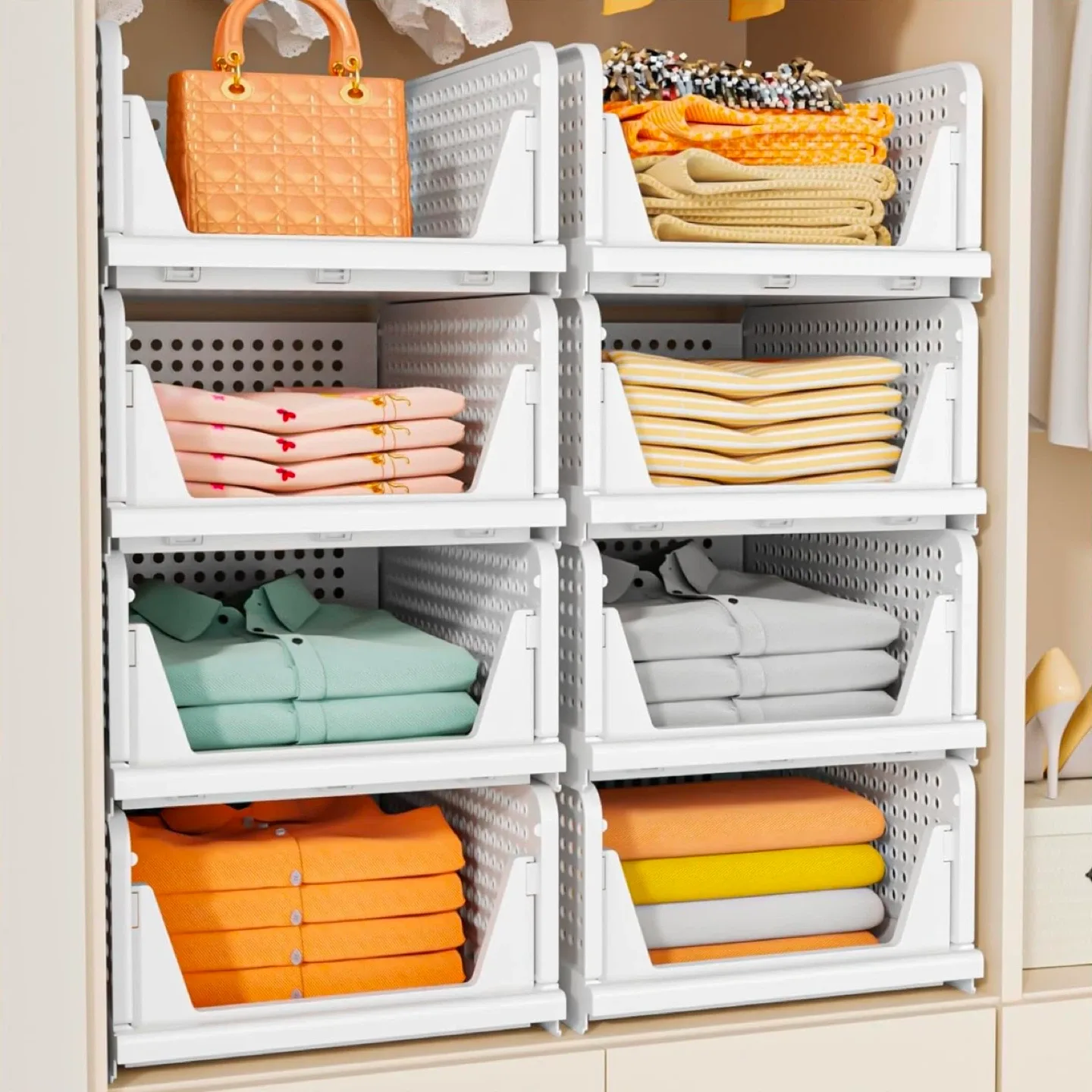 Stackable Closet Organizer Baskets - White thumbnail