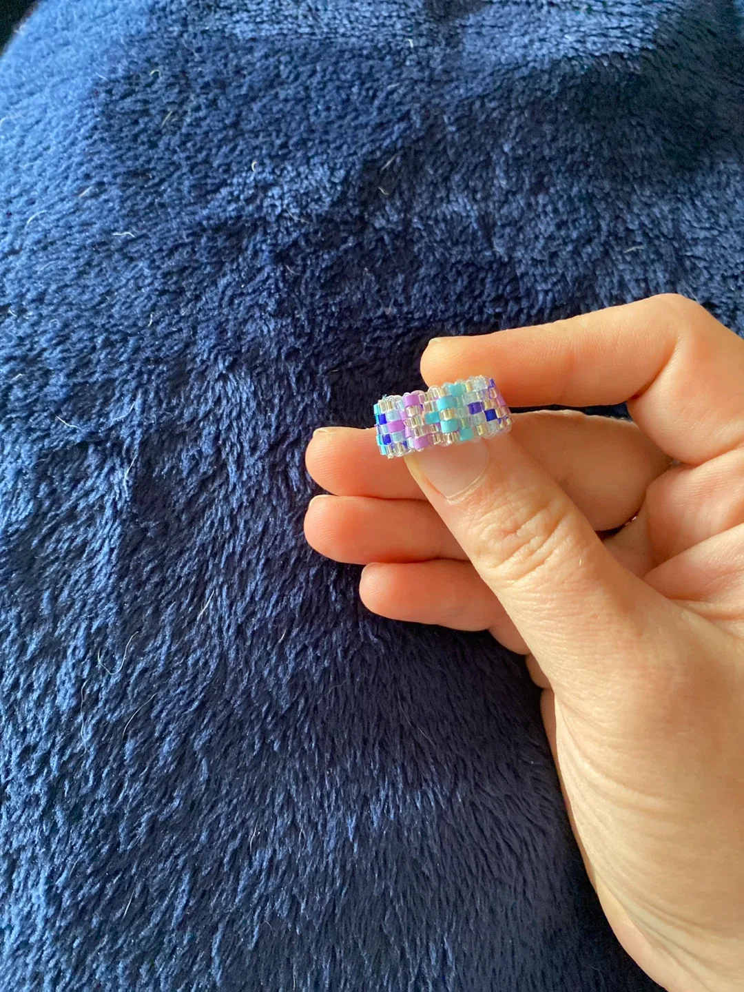 Handmade Beaded Ring - Purple, Blue, White image indicator(2)