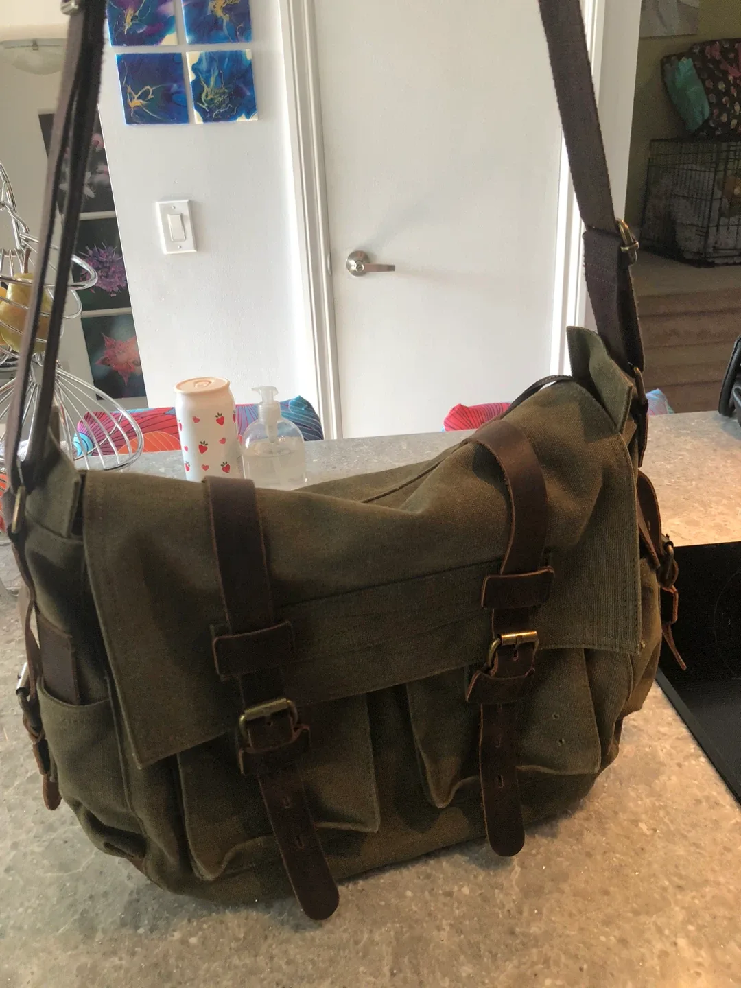 Canvas and Leather Messenger Bag image indicator(8)