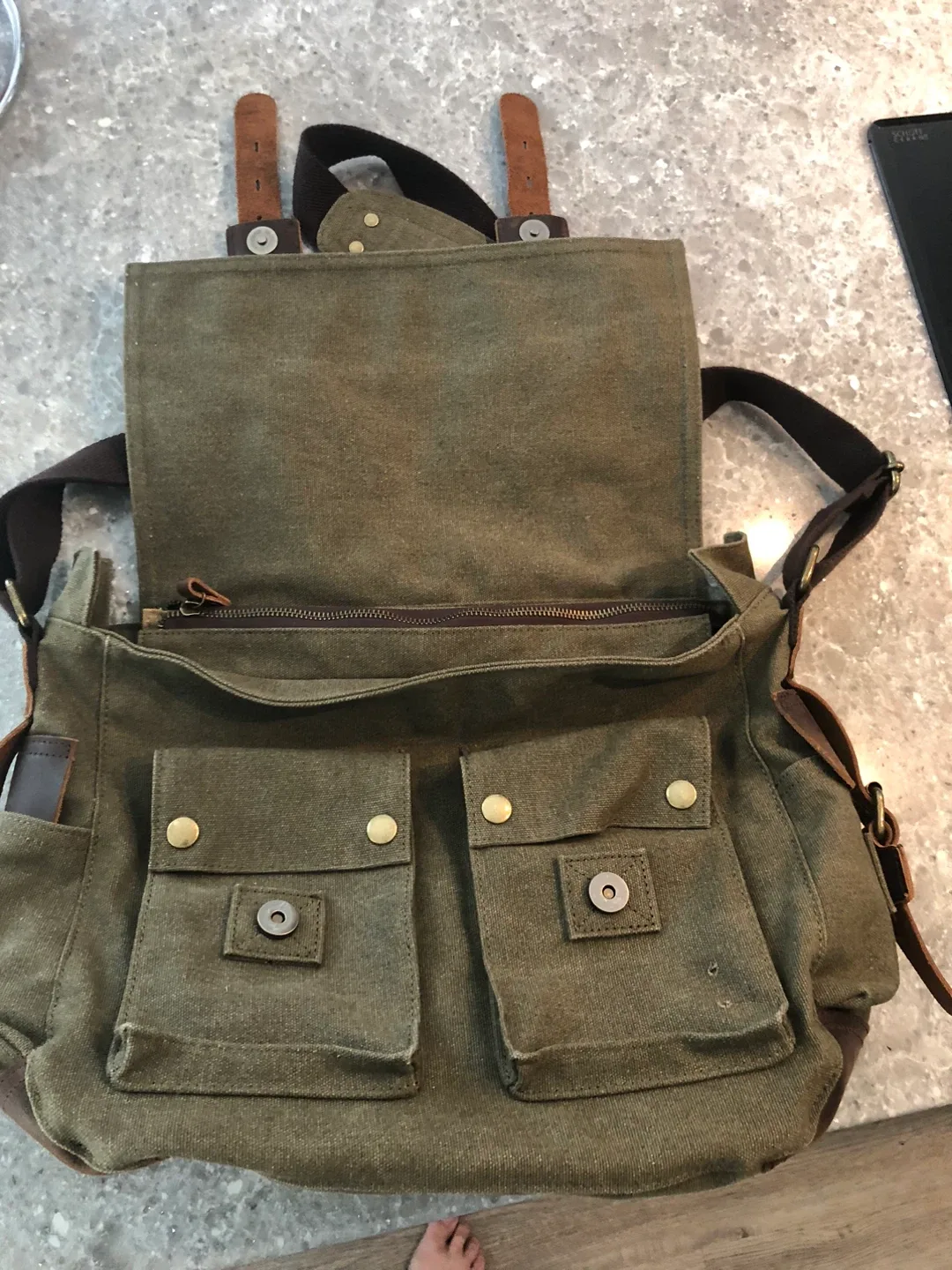 Canvas and Leather Messenger Bag image indicator(2)