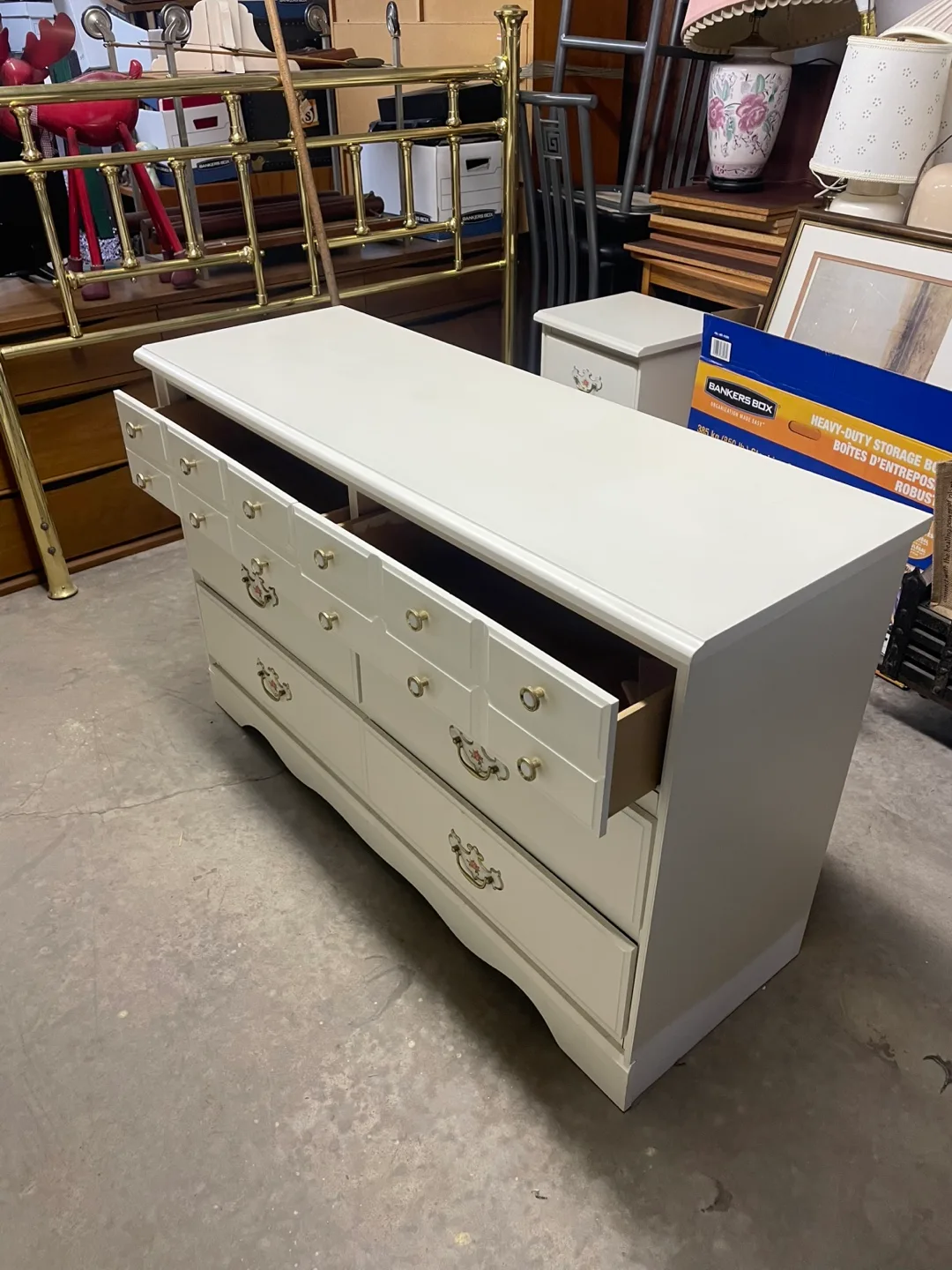 White Painted Wood dresser with  1 nightstand image indicator(2)