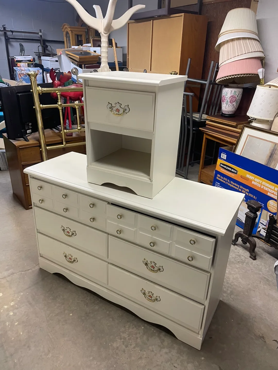 White Painted Wood dresser with  1 nightstand image indicator(7)