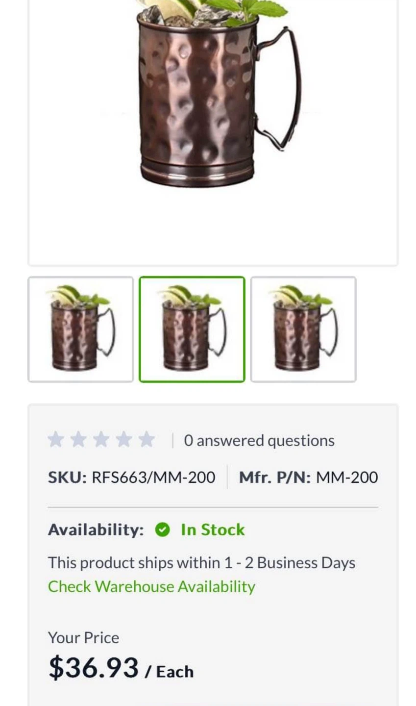 Moscow Mule Hammered Cup, Copper, 14oz $10 each - photo 4